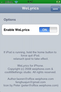 weLyrics settings screenshot