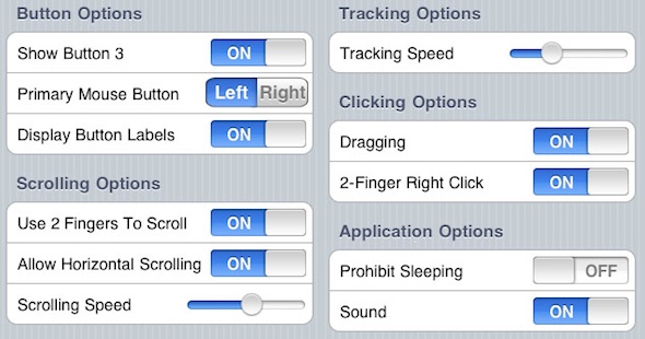 Touch Mouse iPhone Settings