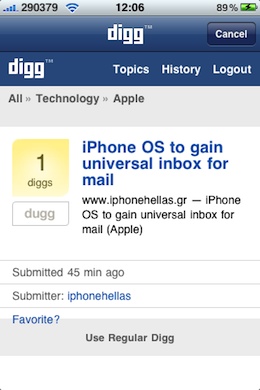 Digg iPhone App store