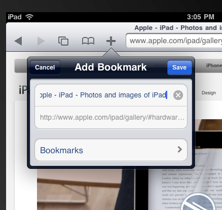 iPad Bookmark button