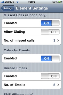 Element lock screen Cydget settings pic2