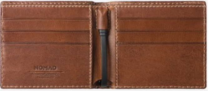 Nomad Wallet with integrated batt. 2400mAh and lightning - Bifold - BROWN
